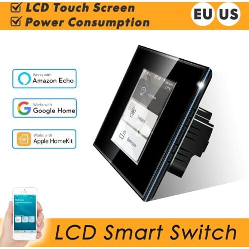 Wifi Smart Wall Light Switch Work with Apple Homekit Alexa Google Home EU US 110V 220V, Power Consumption, LCD Touch Screen