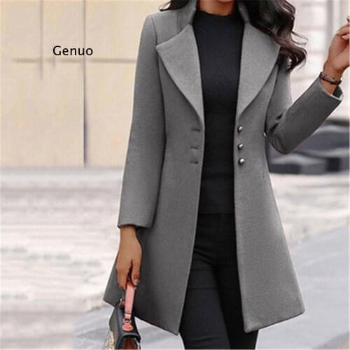 Women Fashion Long Sleeve Woolen Coat Lapel Solid Color Long Jacket Coat Korean Version New Fall Fashion Long Cardigan