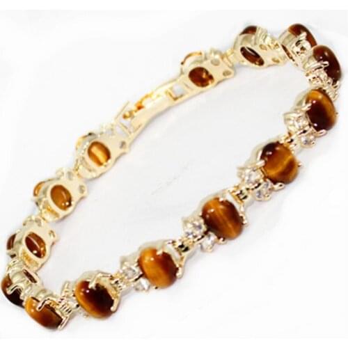 Womens fashion gold plated vertical egg Tiger Eye Stone Bracelet