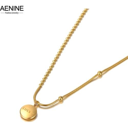 AENINE Original Design Fashion Lucky Charm Pendant Necklace For Women Titanium Stainless Steel Bohemia Party Necklace AN20138