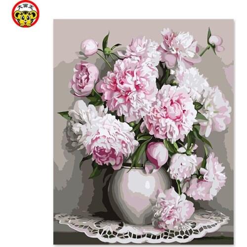 Painting by numbers art paint by number DIY decoration living room bedroom sofa background painting white peony painting