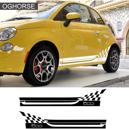 1 Pair Car Styling Racing Lattice Abarth Side Stripes Sticker Body Decor Graphics Decal For Fiat 500 Bravo Palio Accessories