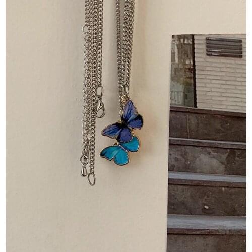 1PC Fashion Temperature Control Color Change Butterfly Pendant Necklace Stainless Steel Chain Necklaces for Women Jewelry Gift