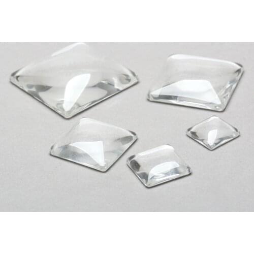 10pcs/20pcs Square Dome Clear Glass Flat Back Cabochon Transparent Crystal Magnify Base Cover 12mm-30mm Handmade DIY Craft
