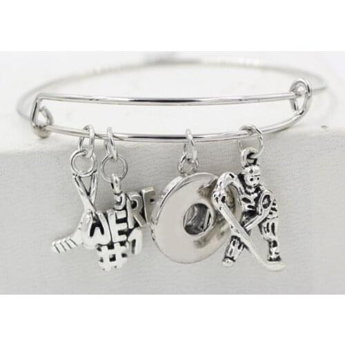 10PCS/LOT Interchangeable Snap Jewelry Sport Ice Hockey Charm Adjustable Wire Snap Bracelet for Women sport team Gift DIY