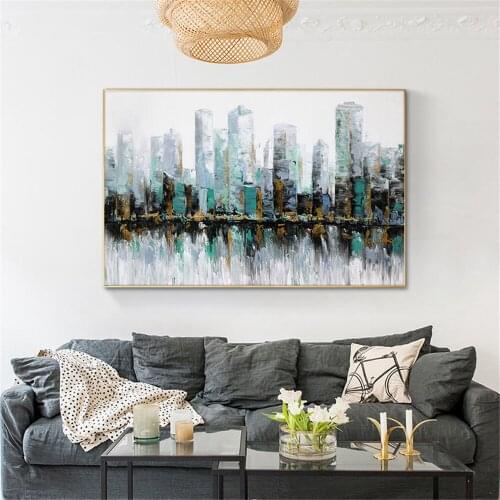 100% Hand Painted Oil Painting Abstract Building Paintings On Canvas Modern Wall Art Pictures For Bedroom Living Room Home Decor