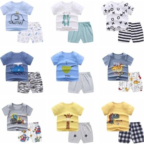 2021 Fashion Baby Clothing Set Cute Summer Cartoon Baby Boys Girls Clothes Set Cotton Top+shorts Kids Clothes Outfits
