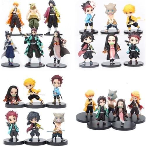 6 New Styles Anime Demon Slayer Figure Kamado Tanjirou Nezuko Action Model Toys Zenitsu Figurine Inosuke Kimetsu No Yaiba Figura
