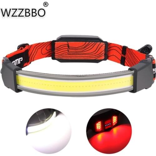 COB LED Strong Flood Headlight USB Rechargeable Dry Battery Headlight Red Headlight