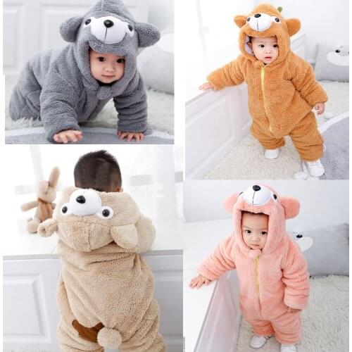 Animal Baby Jumpsuit Winter New Rompers Kids Girls Costume For Boys Velvet Thickened Long Sleeve With Hooded Cute Outfit