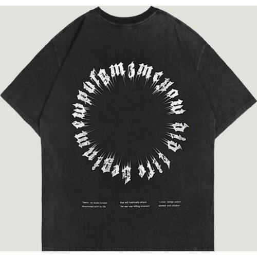 Mens Washed Short Sleeve T Shirt Hip Hop Streetwear Letter Printing Harajuku Casual Cotton T-shirts 2021 Summer Oversized Tops