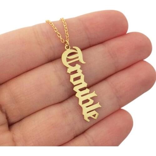 Custom Jewelry Stainless Steel Personalized Vertical Name Necklace Rose Gold Chain Customized Old English Choker Necklace Women