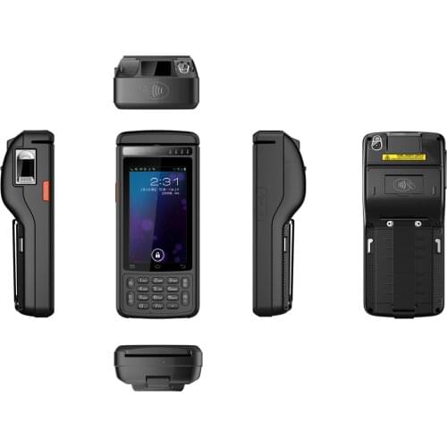 PDA Handheld Terminal with 58mm Printer FBI Fingerprint 2D Laser Barcode Android 6.0 Scanner 4G Rugged HF RFID MSR card reader