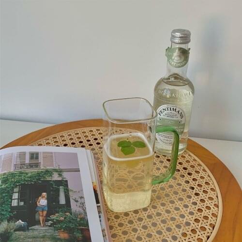 Korean Style Creative Handle Four Color Handle Net Red Water Cup Simple Fresh Glass Milk Coffee Cup Square Water Cup