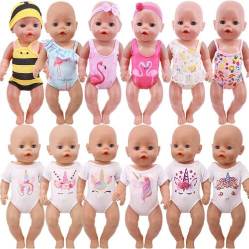 Doll Unicorn Flamingo Clothes T-Shirts Swimsuits For 18 Inch American&43 CM Reborn Baby New Born Zaps Doll Girls, Russia Toy