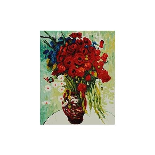MaHuaf-X1223 Vase with Daisies and Poppies painting by numbers hand painted coloring by numbers on canvas for Living Room