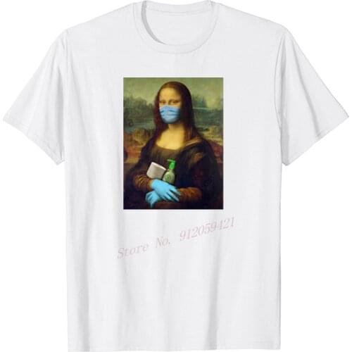 Mona Lisa spoof personality oil painting Tops Men T shirt Vintage 90s Cartoon Unisex Harajuku tshirt men clothing