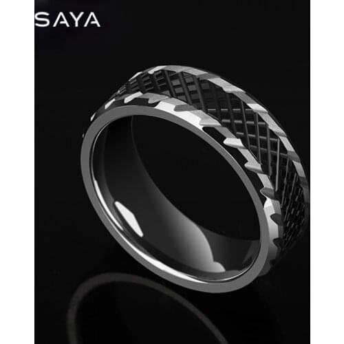 Men Engagement Rings 8mm Width Tungsten Carbide Band with Black Ceramic Zigzag Groove Comfort Fit, Free Shipping, Customized