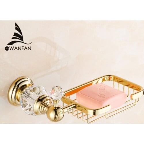 Soap Dishes Brass Gold Soap Basket Wall Mounted Crystal Soap Holder Black Bathroom Accessories Home Decoration Soap Box HK-30