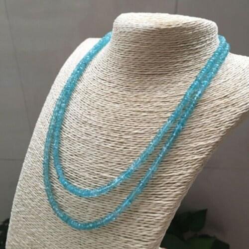 Natural 2 Rows Faceted 2x4mm Brazil Aquamarine Gems Beads Necklace 17-19