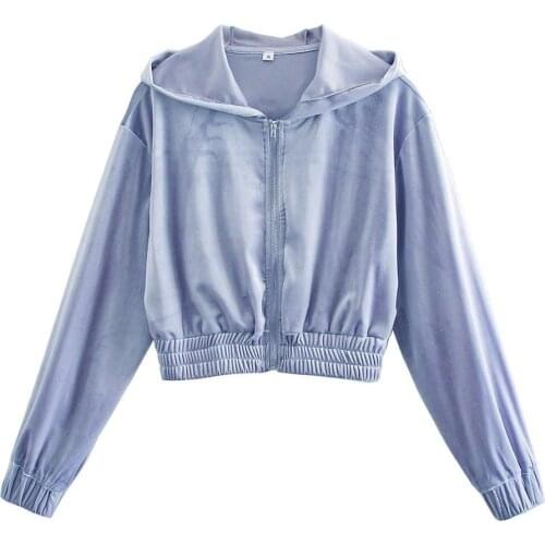 New Pop Women Jacket Velvet Elastic High-Waist Short Crop Hoodie Coat Vogue Casual Woman Sport Outfits Tops