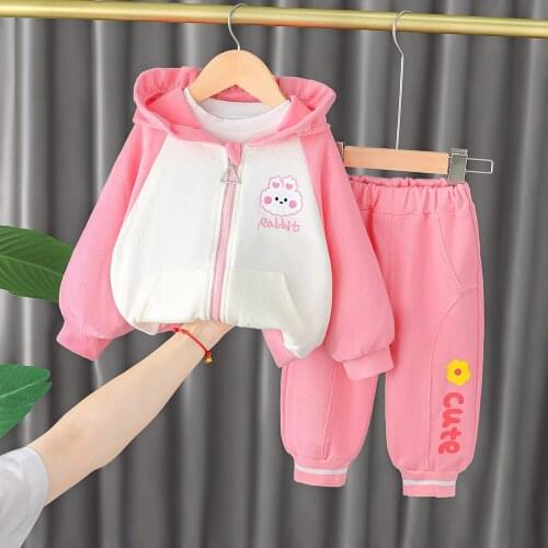 2021 new girls spring and autumn suit long sleeve baby girl hooded rabbit two-piece baby cartoon style clothing childrens cloth