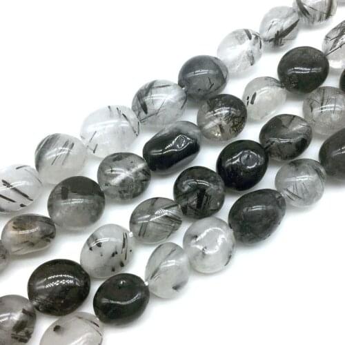 New Natural Black Rutilated Black Hair Quartz Beads Pebble Free Form Bead DIY Stone Nugget 7-10 mm