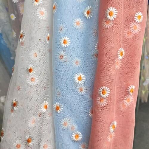 One meter Quality gauze fabric Small chrysanthemum embroidery tissu Beautiful skirt headdress background decoration tissus