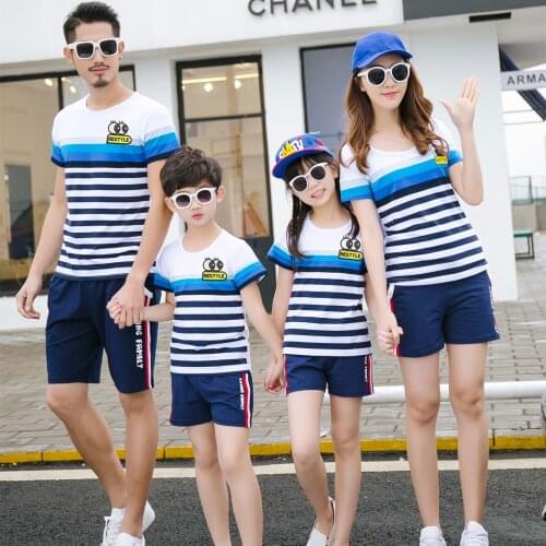OLEKID 2021 Summer Family Matching Outfits Mother And Daughter Clothes Father Son Cotton T-shirts Shorts Family Clothing Sets