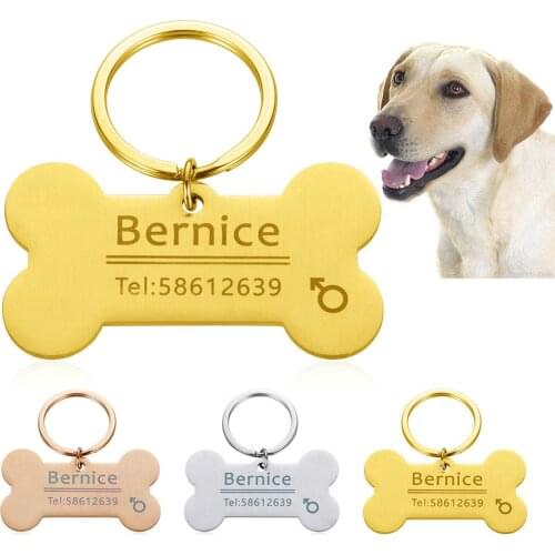 Personalized Pet ID Tag Keychain Engraved Pet ID Name for Cat Puppy Dog Collar Tag Pendant Keyring Bone Pet Accessories