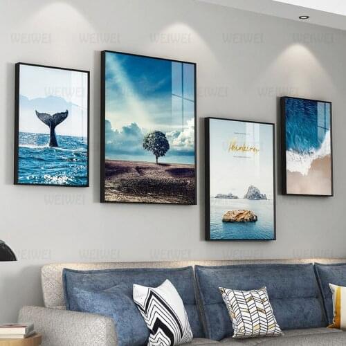 Whale Tail Decoration Blue Ocean Posters Desert Tree Canvas Painting Prints Modern Wall Art Picture Home Living Room WEIWEI