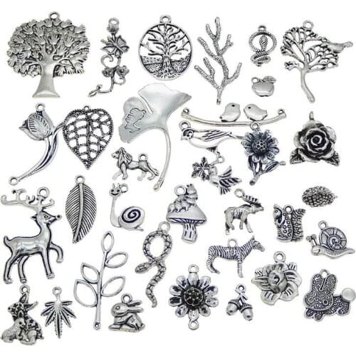 20PCS Mix Birds Leaf Flower Charms Antiqued Silver Color Life Tree Pendants For Necklace Bracelet Jewelry Making Accessory