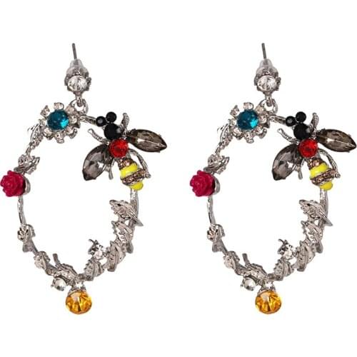 Vintage Bee Crystal Earrings Fashion Women Statement Drop Earrings For Women Party Wedding Jewelry