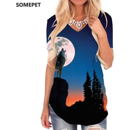 SOMEPET Wolf T-shirt women Animal V-neck Tshirt Anime Tshirts Printed Moon Funny T shirts Tree T-shirts 3d Womens Clothing