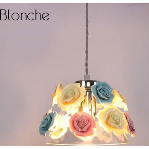 Modern Nordic Rose Plant Pendant Lights LED Glass Hanging Lamp for Home Decor Luminaires Dining Room Living Room Light Fixtures