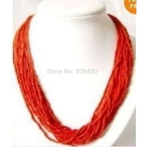 W&O655 >Beautiful 2-3mm Red MULTI STRAND Tibet CORAL SEED BEAD NECKLACE