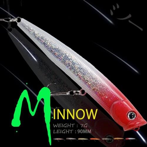 WALK FISH 90mm 7g Minnow Fishing Lure Popper Floating 3D Eyes Hard Bait Wobbler Treble Hook Japan Quality Fishing Tackle