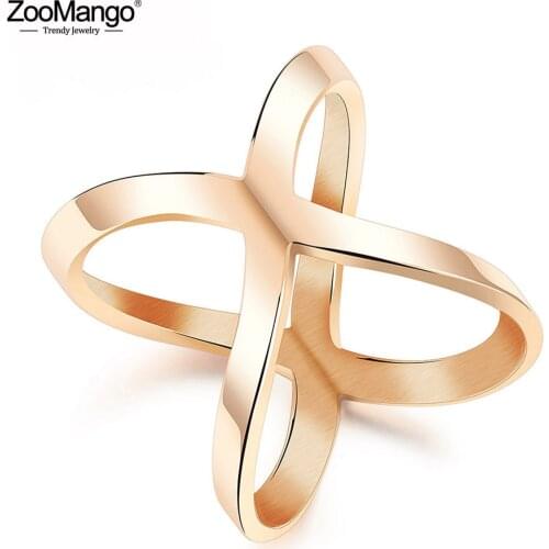 ZooMango Trendy Stainless Steel Hollow Cross X Shape Party Women Rings Rose Gold Color Simple Ring Female Jewelry Anneau ZR19145