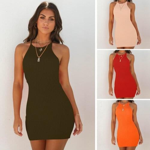 Women Pit Slip Mini Dress 2021 Summer Lady Sleeveless Bodycon Party Vestidos WDC7250