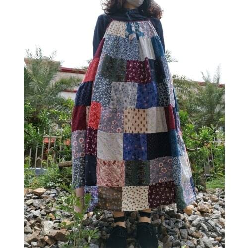Original Pastoral Style Patchwork Plaid Long Suspender Skirt Maxi Dresses For Women Exotic Dresses
