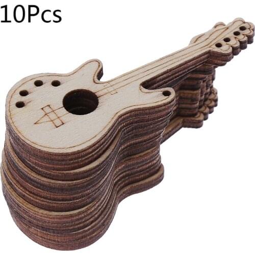 H7EA 10pcs Laser Cut Wood Guitar Embellishment Wooden Shape Craft Wedding Decor