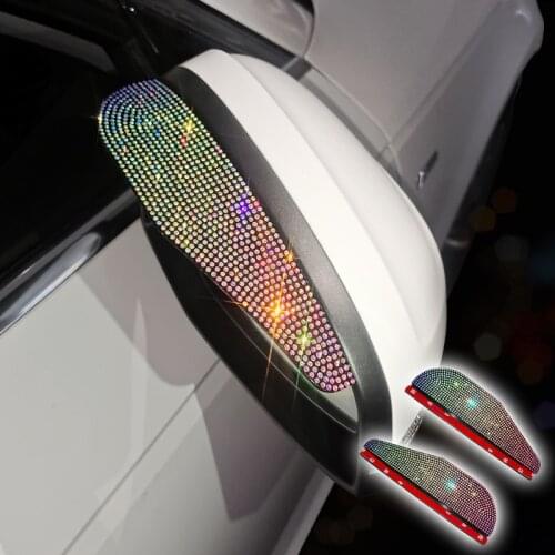 2 Pcs Mirror Rain Visor Smoke Guard Bling Crystal Rear View Side Mirror Rain Eyebrow View Mirror Visor Guard for Most Car, Truck