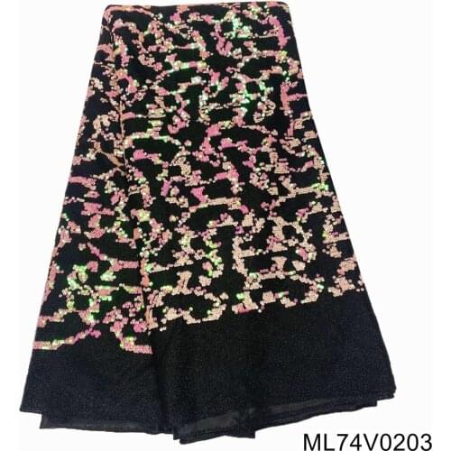 2021 High quality Luxury African 5 Yards velvet lace fabrics clothing latest Nigerian French tulle lace sequins ML74V02