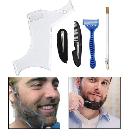 5 in 1 Beard Shaper Beauty Tool Template Comb Guide Set for Perfect line up & Edging Brushes Combs Set Trimmers Clippers