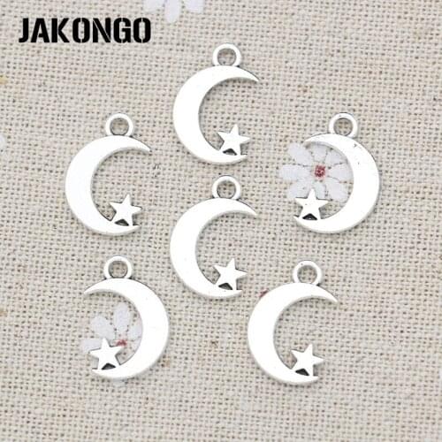 50pcs Antique Silver Plated Star Moon Charms Pendants for Jewelry Making Earrings Bracelet DIY Handmade Craft 17x12mm
