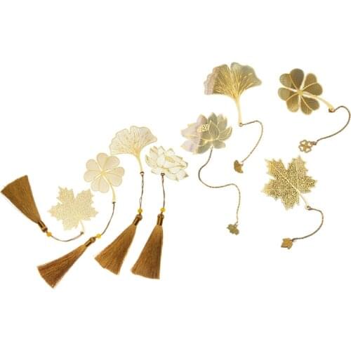 8 Models Metal Bookmark Chinese Style Vintage Creative Leaf Vein Hollow Maple Leaf Fringed Apricot Leaf Bookmark Gifts