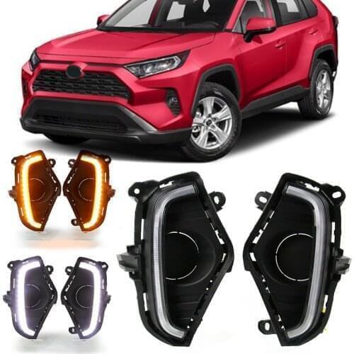 Car Front DRL Daytime Running Light For Toyota RAV4 2019 2020 Waterproof LED Fog Lamp w/ Amber Turn Signal Lights 2Colors