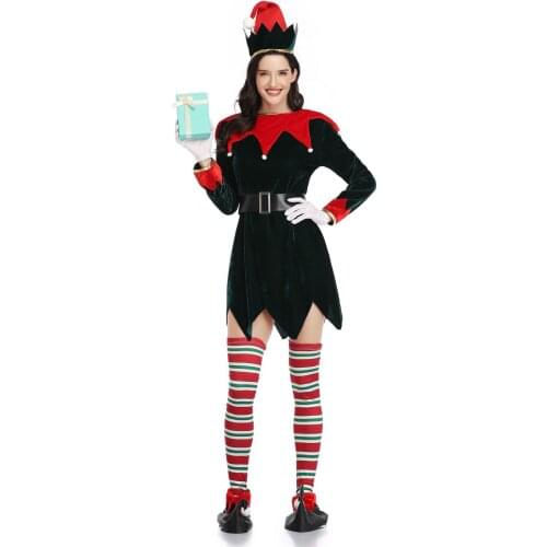 Velvet Lovers Green Spirit of Christmas Elves Costumes For Woman Christmas Party Cosplay