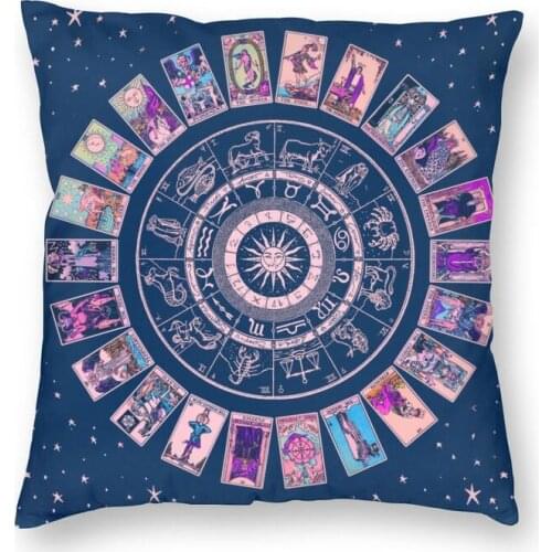 Pastel Goth Zodiac Astrology Chart Cushion Cover Witch Major Arcana Tarot Pillow Case for Living Room Cool Pillowcase Home Decor