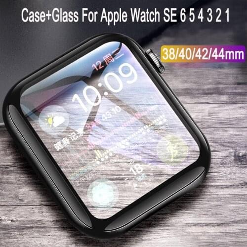 Case+Glass Cover For Apple Watch Series se 6 5 4 3 2 Electroplating Frame Bumper Hard Frame Glass For iWatch 38mm 42mm 40mm 44mm